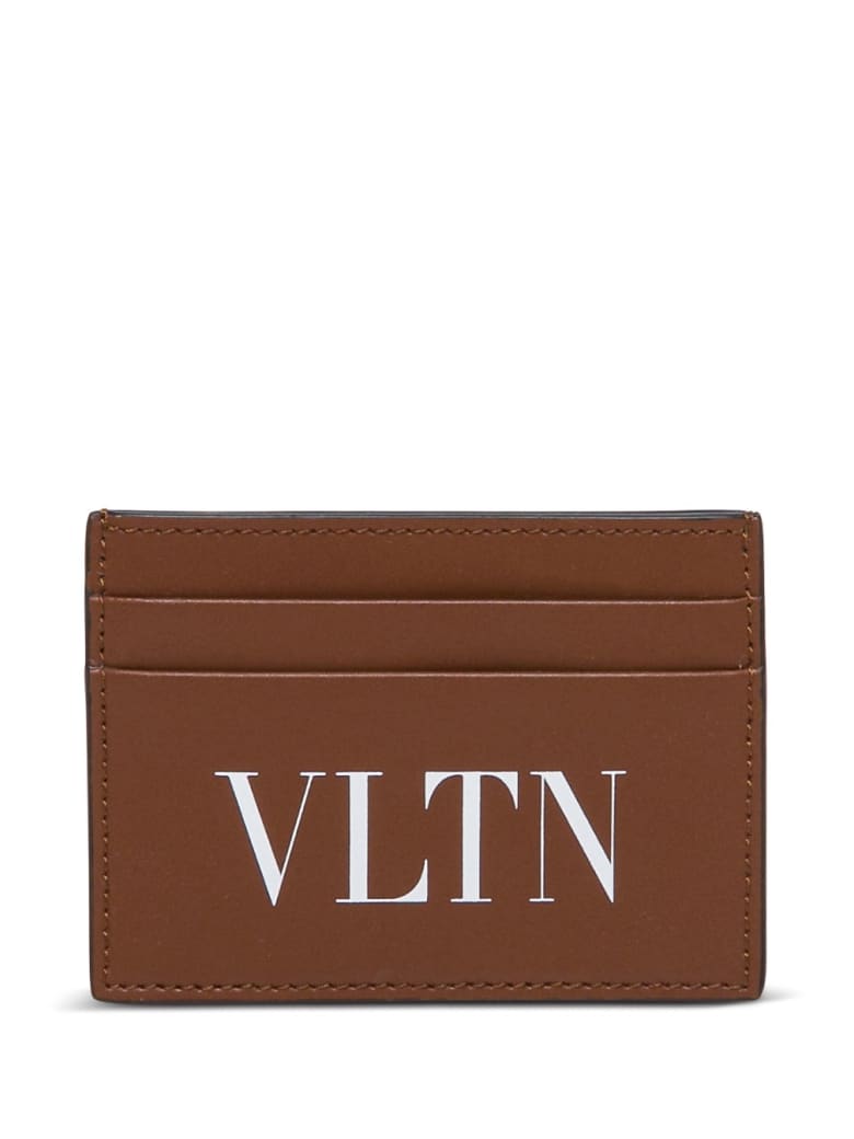 Valentino Garavani Vltn Card Holder In Brown Leather - Brown