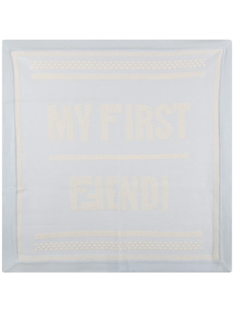 Fendi Light Blue Blanket For Baby Boy With Logo - Light Blue