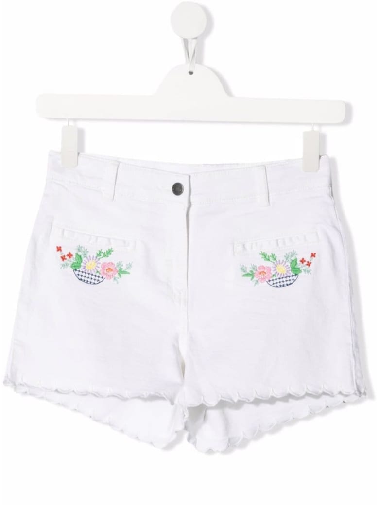 Stella McCartney Kids White Cotton Shorts With Floral Embroidery - White