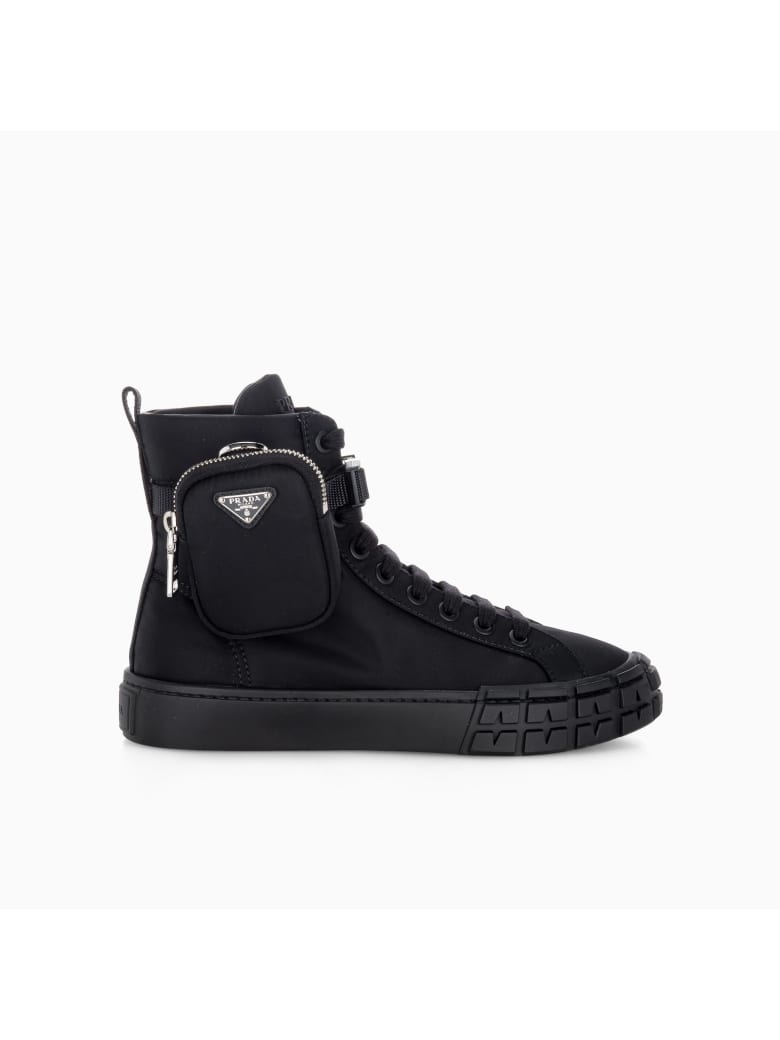 Prada Wheel Re-nylon Gabardine High-top Sneakers - Nero.