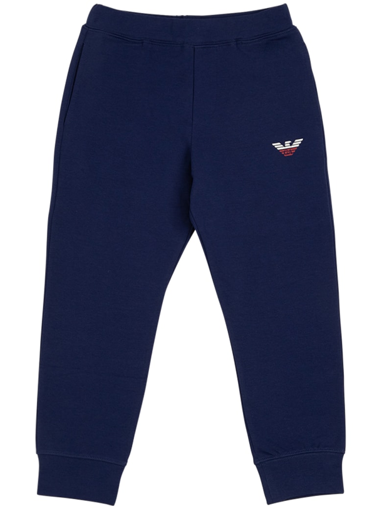Emporio Armani Blue Cotton Pants With Logo - Blu
