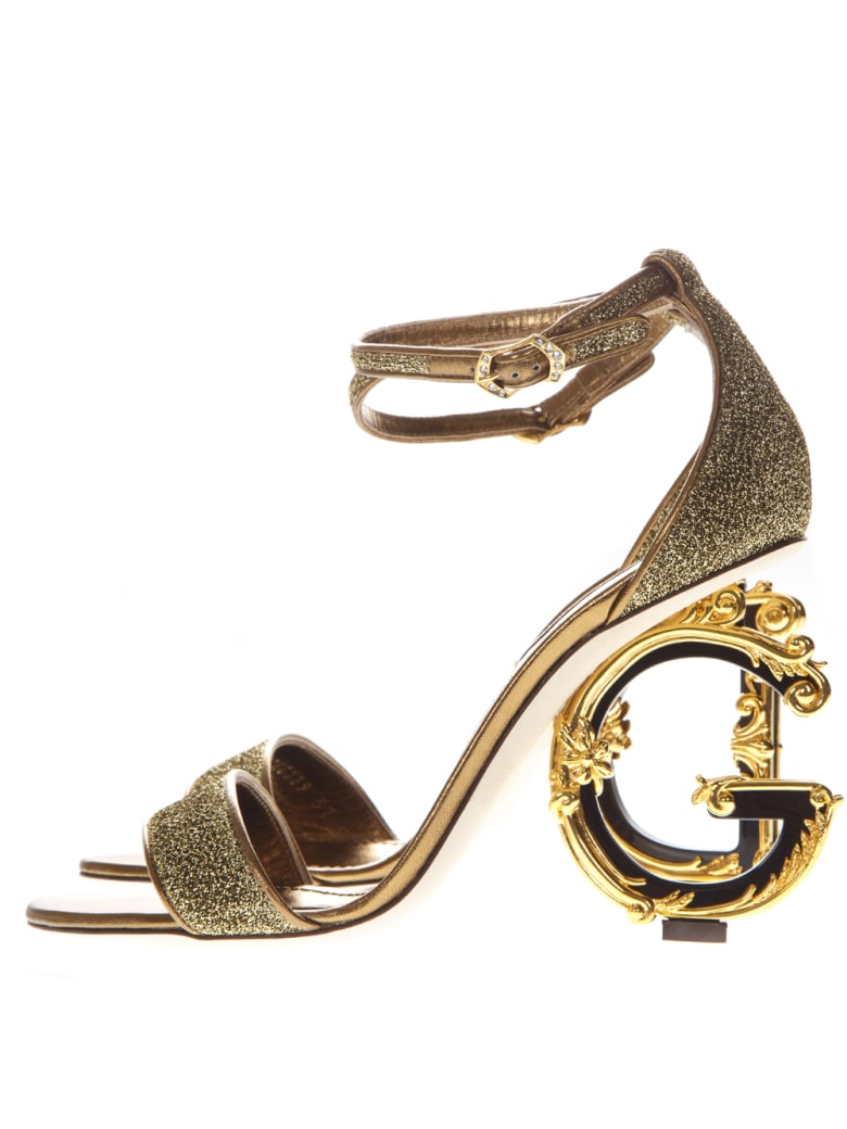 Dolce & Gabbana Baroque Gold Leather & Lurex Iconic Heel Sandals | italist