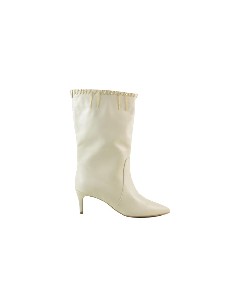 Patrizia Pepe Ivory Leather Boots W/chains - Ivory