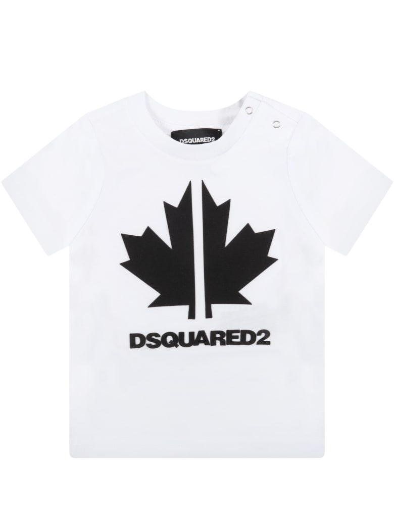 Dsquared2 White T-shirt For Baby Boy With Maple Leaf - White