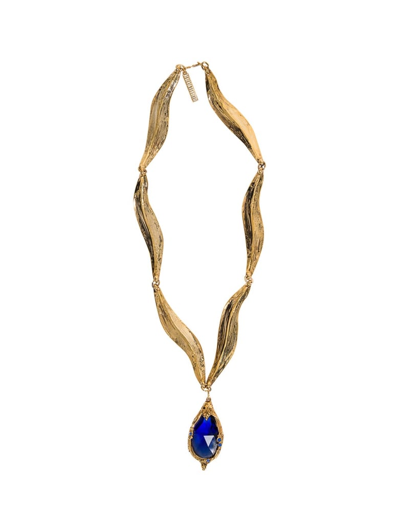 Alberta Ferretti Gold Colored Metal Necklace With Blue Stone - Blu