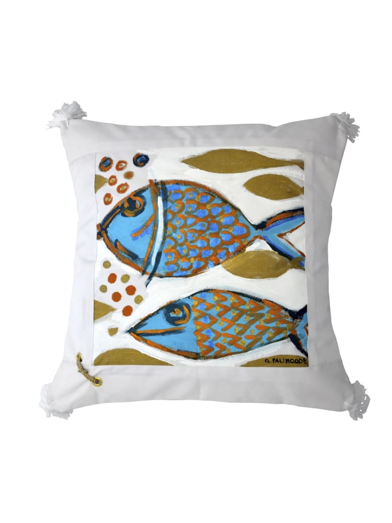 Le Botteghe su Gologone Cotton Hand Painted Indoor Cushion 70x70 cm - Blue Fantasy
