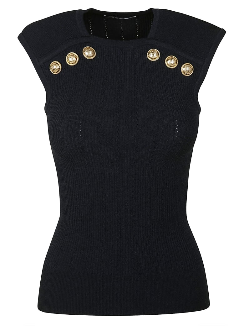 Balmain Button Embellished Sleeveless Top - Blue