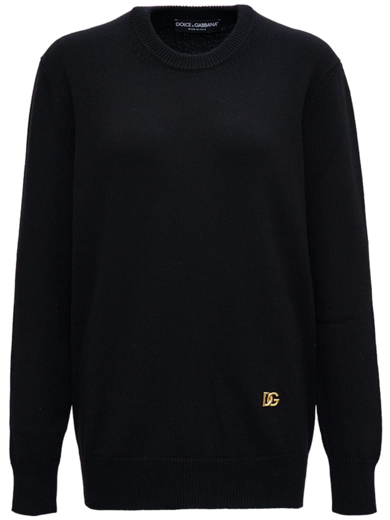 Dolce & Gabbana Black Cashmere Sweater With Logo - Black