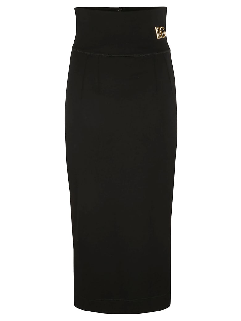 Dolce & Gabbana High-waist Logo Plaque Skirt - Black