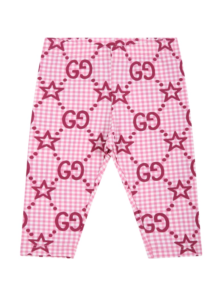 Gucci Pink Leggings For Baby Girl With Double Gg And Stars - Pink