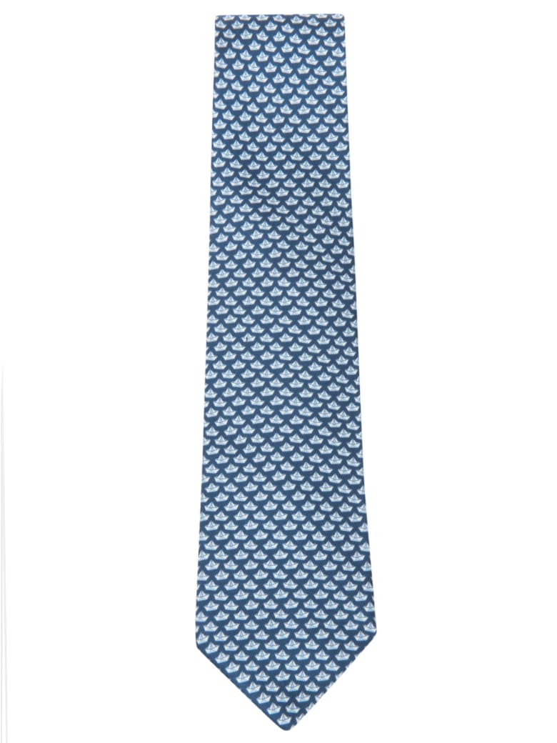 Eddy Monetti Paper Boat Print Neck Tie - Blue/White