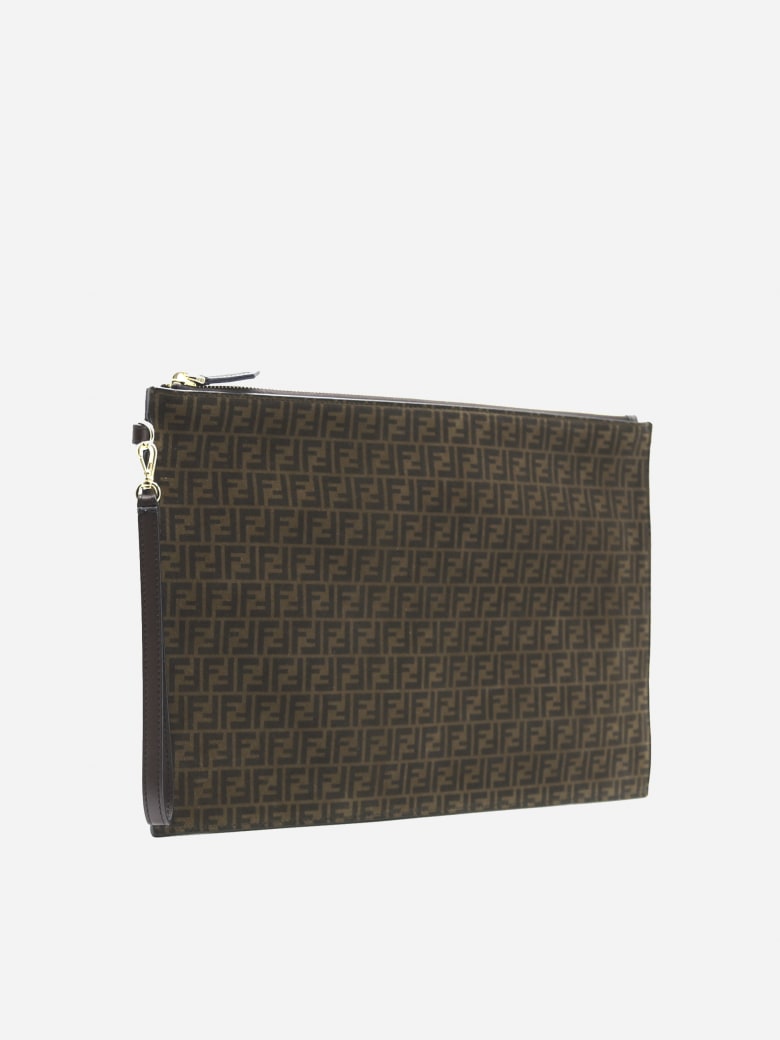 Fendi Flat Pouch In Leather With All-over Ff Motif | italist