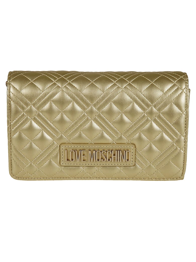 Love Moschino Logo Plaque Quilted Chain Shoulder Bag - Gold