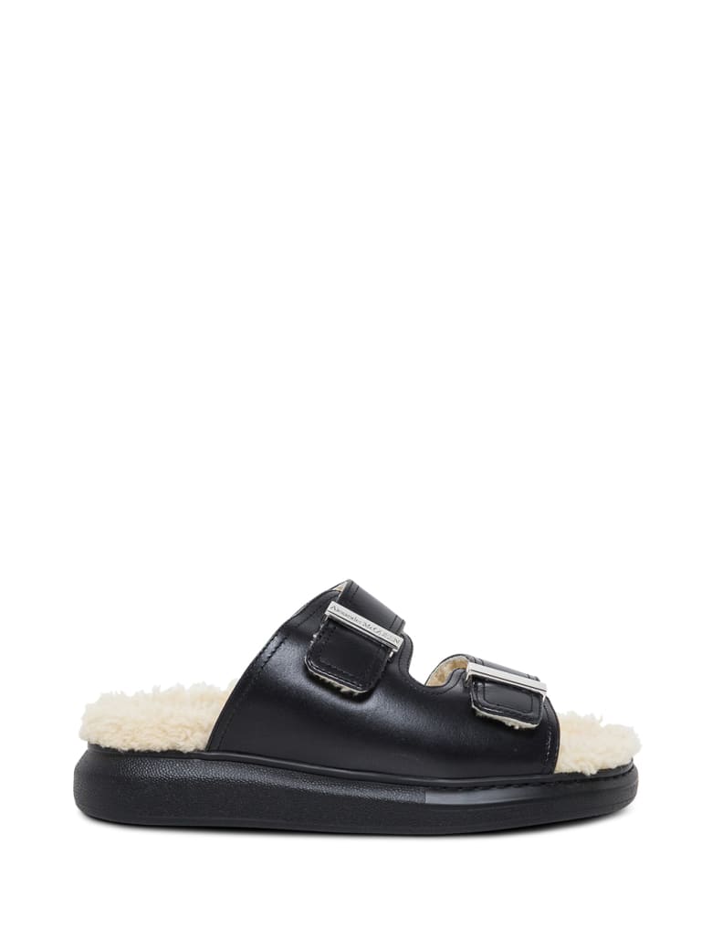 Alexander McQueen Leather And Shearling Black Sandals - Nero