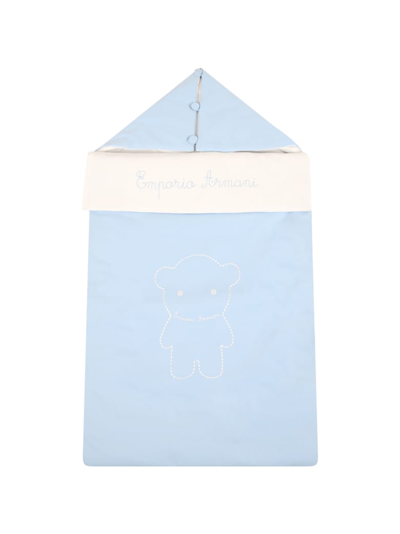 Armani Collezioni Light Blue Sleeping Bag For Babyboy With Logo - Light Blue