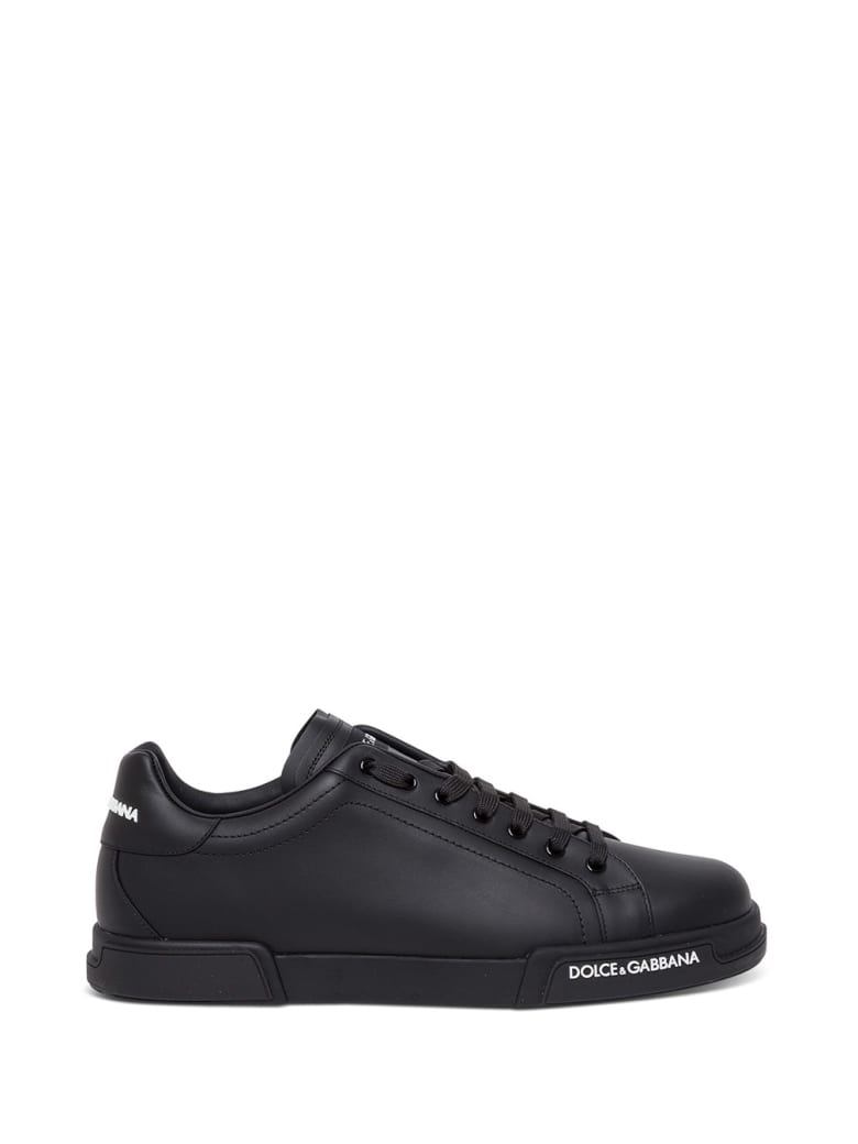 Dolce & Gabbana Portofino Black Leather Sneakers - Black