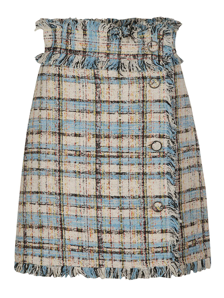 MSGM Fringe Trimmed Check Skirt - Azure