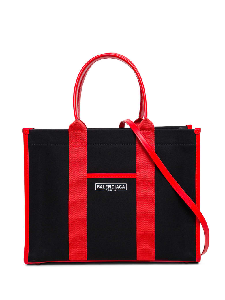 Balenciaga Leather And Canvas Tote Handbag With Logo - Black