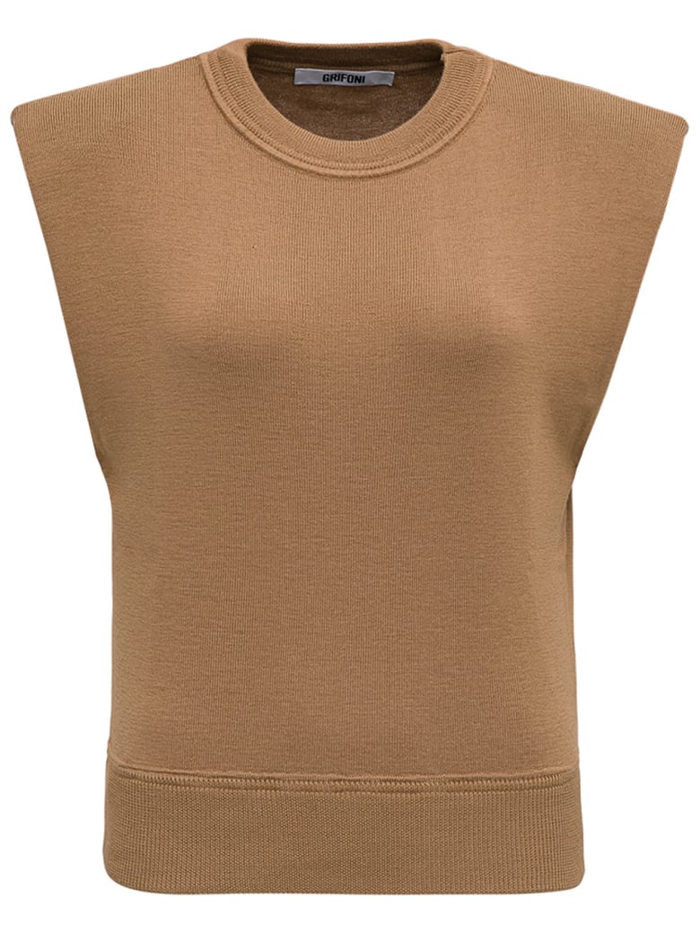 Mauro Grifoni Brown Wool Vest With Padded Shoulder Straps - Brown