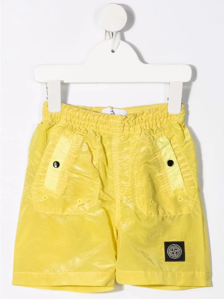 Stone Island Junior Kid Yellow Logo Patch Swimsuit - Grano