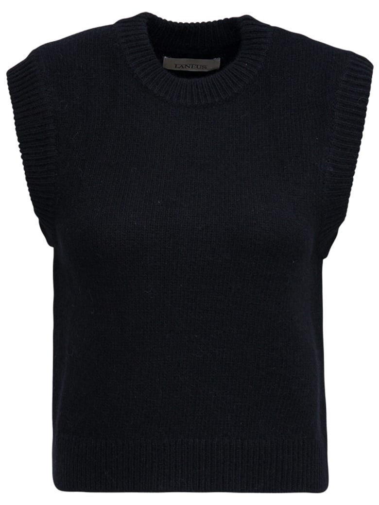 Laneus Black Wool Blend Vest - Black