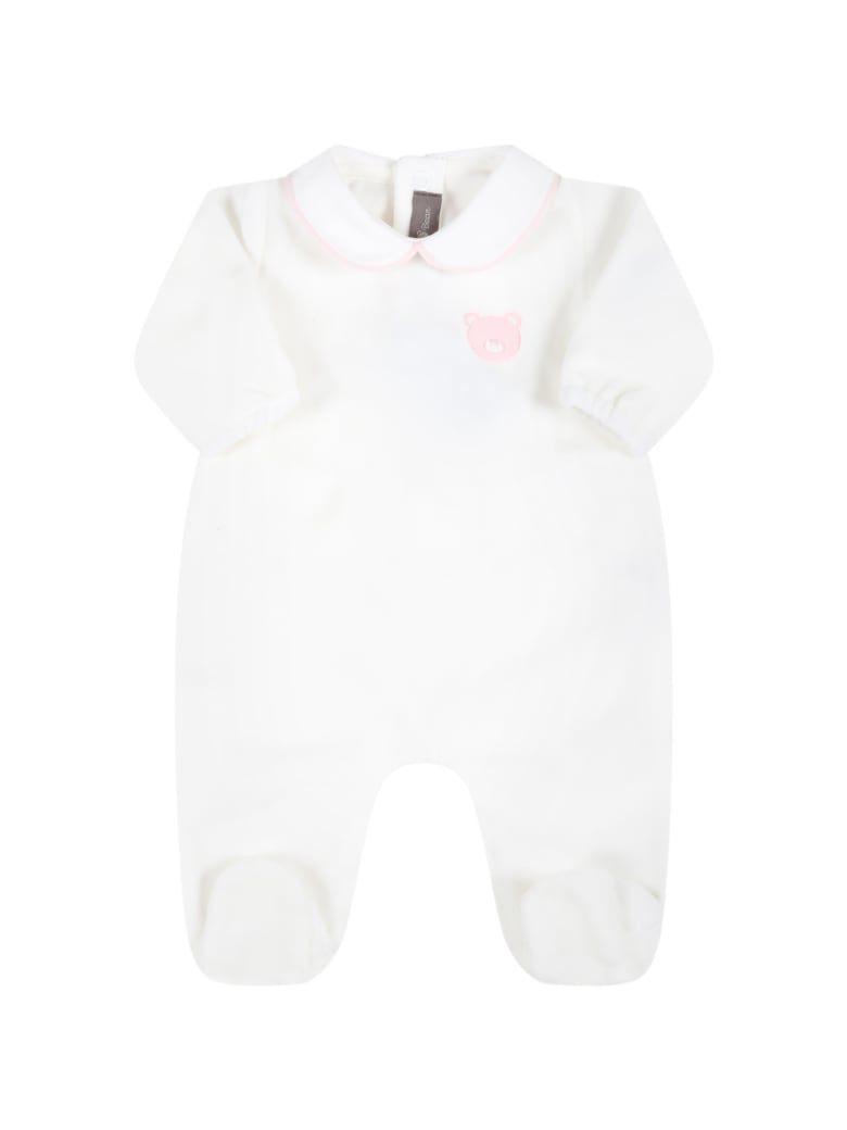 Little Bear White Babygrow For Baby Girl With Bear - White