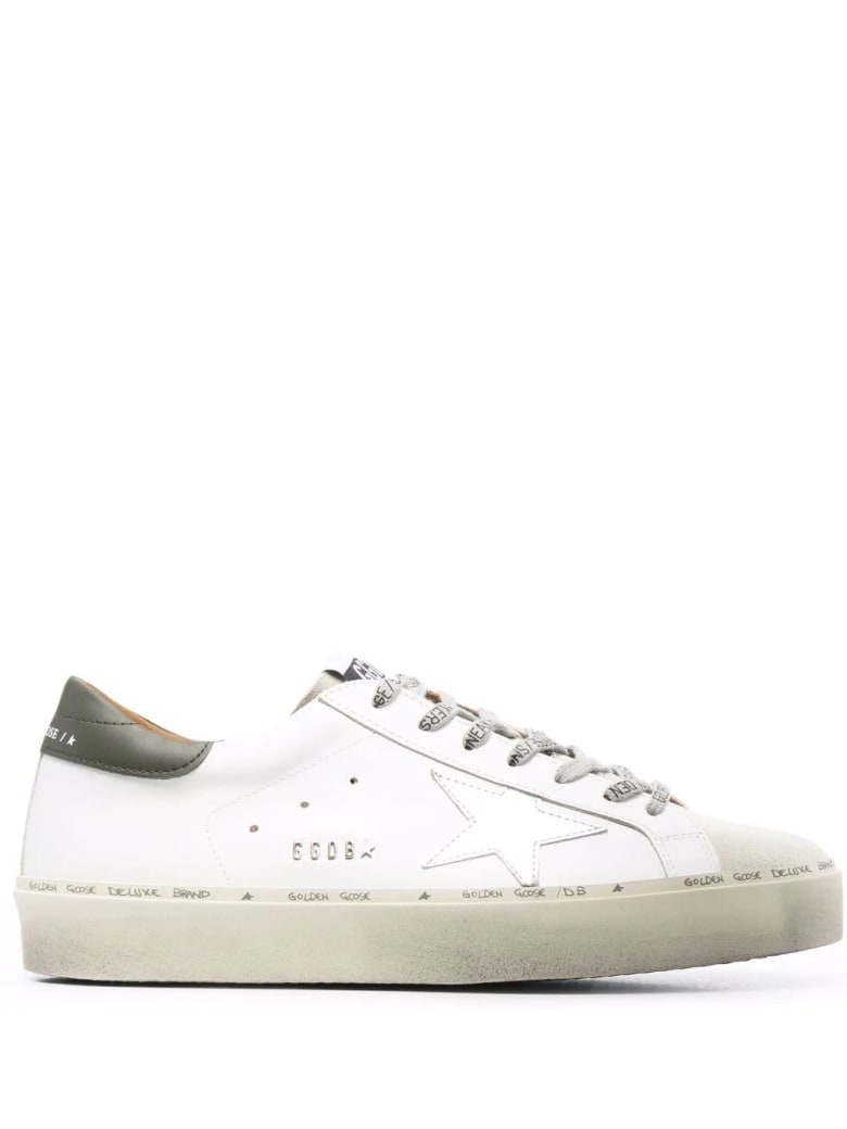 Golden Goose Man White Hi-star Sneakers With Military Green Spoiler And Logoed Laces