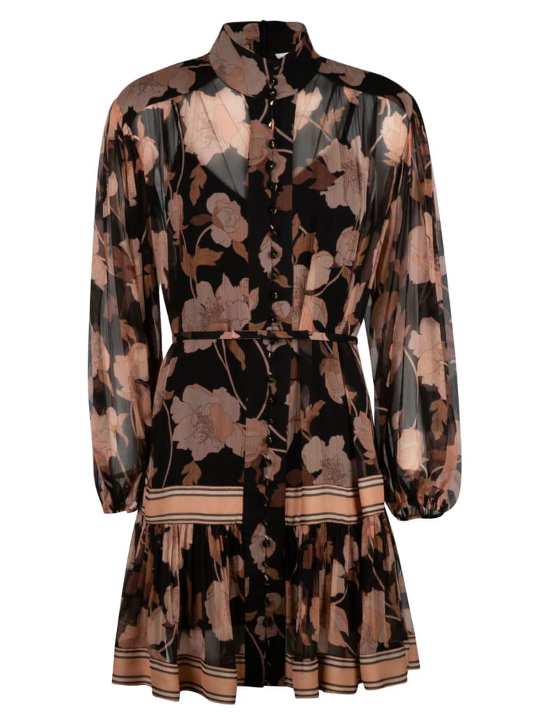 Zimmermann Concert Peonies Paneled Mini Dress - Nero