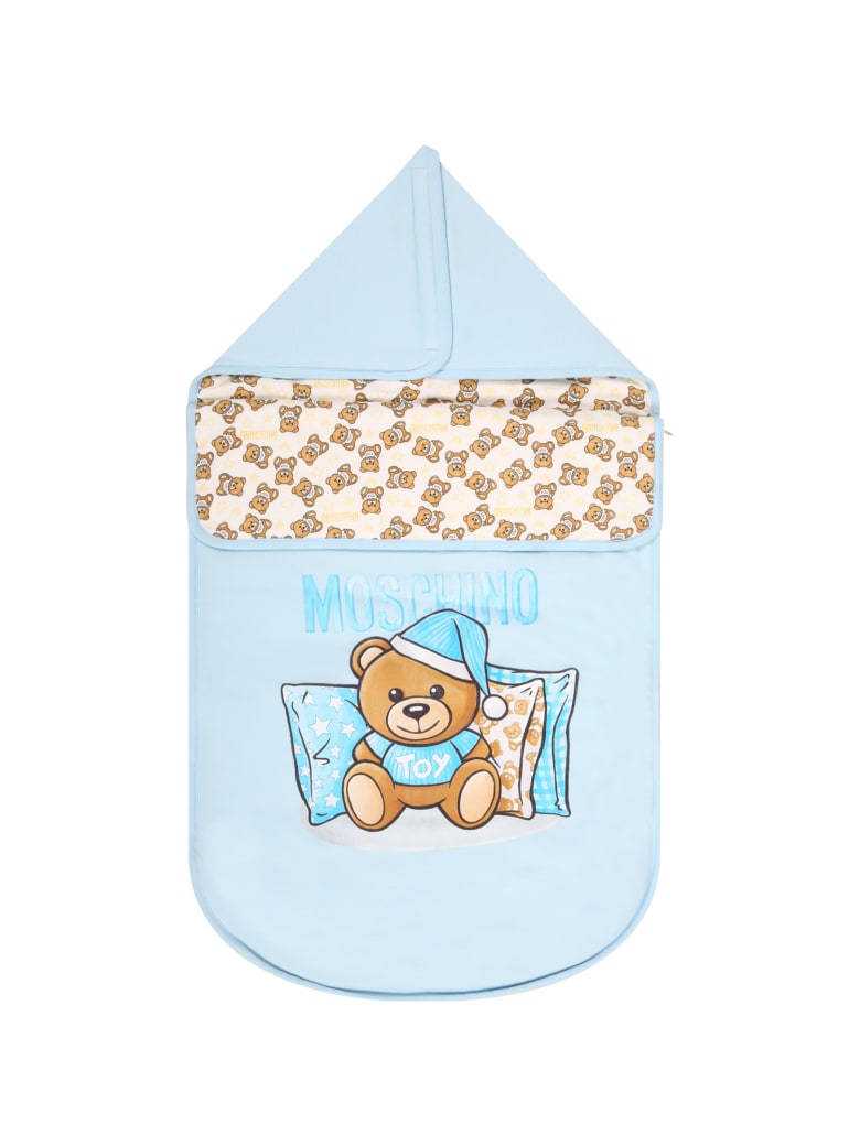 Moschino Light Blue Sleeping Bag For Baby Boy With Teddy Bears - Light Blue
