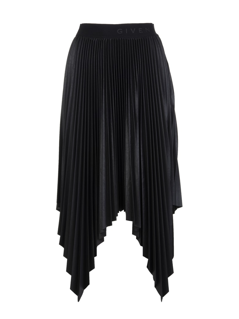 Givenchy Midi Pleated Handkerchief Skirt In Black Synthetic Leather