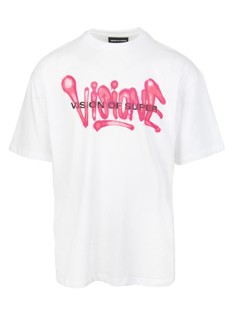 Vision of Super White And Fuchsia "visione" Man T-shirt - White/fuxia
