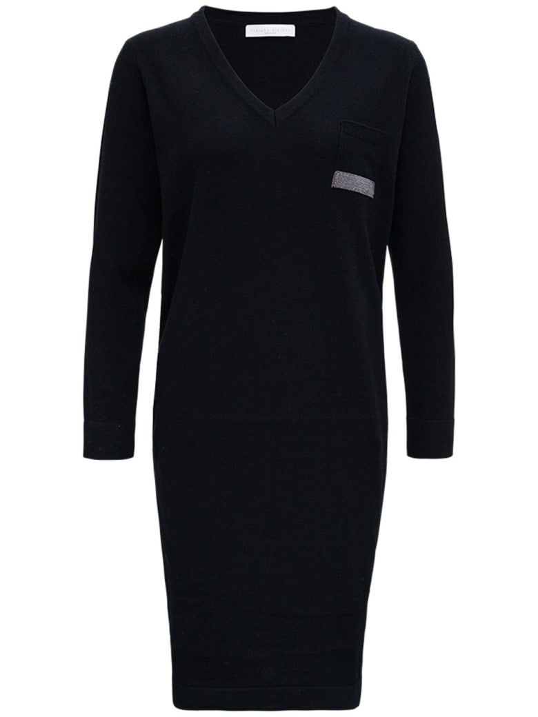 Fabiana Filippi Black Silk And Cashmere Dress With Bright Detail - Black