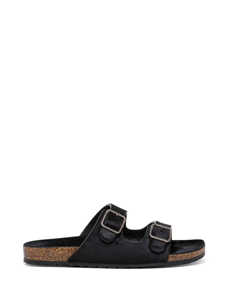 Saint Laurent Jimmy Sandals In Pony Effect Leather - Black