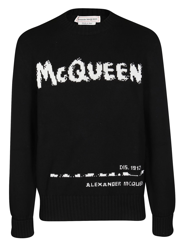 Alexander McQueen Black Wool Jumper - BLACK WHITE