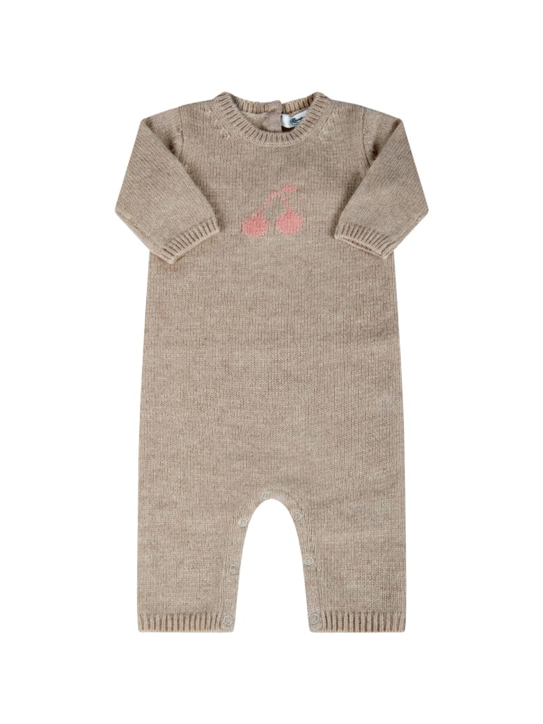 Bonpoint Beige Babygrow For Babygirl With Cherries - Naturale