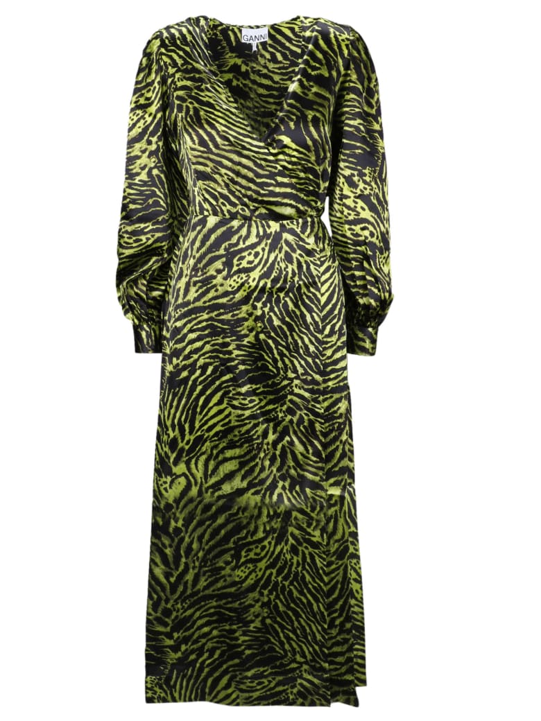 ganni green wrap dress