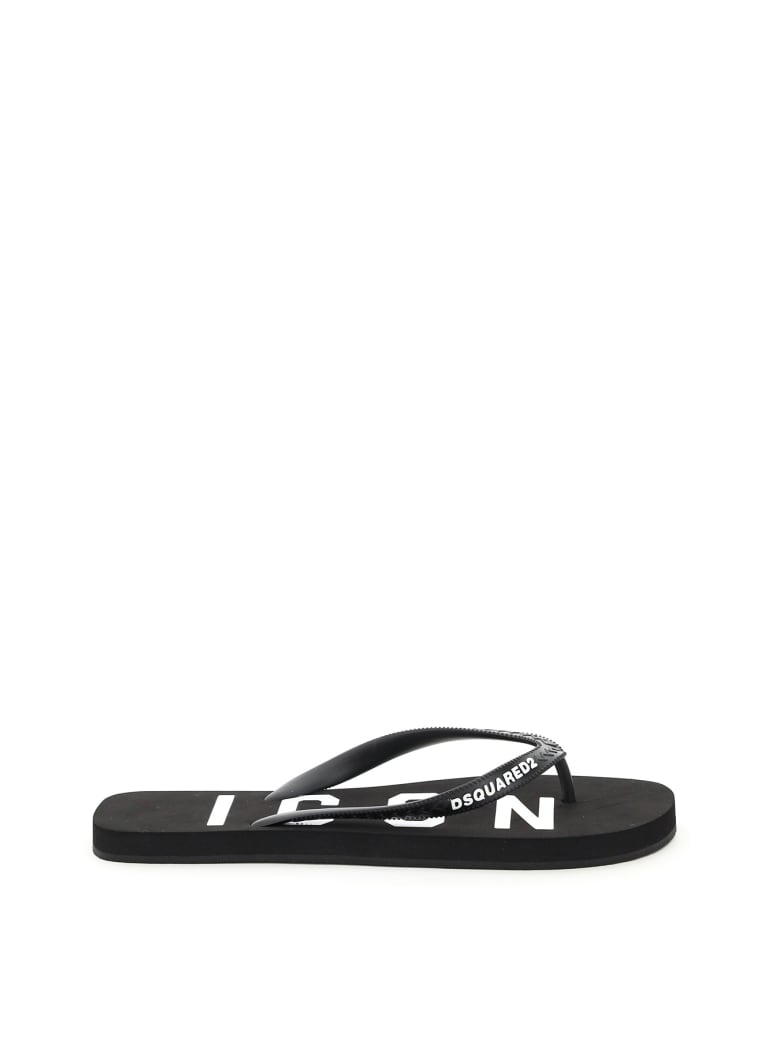 Dsquared2 Rubber Thong Slides Icon Logo - BLACK