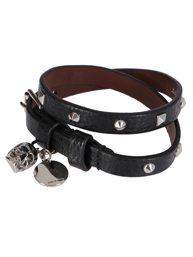 Alexander McQueen Black Leather Skull Bracelet - Black