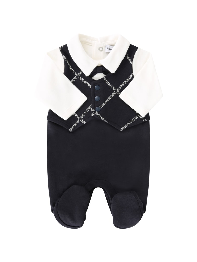 Armani Collezioni Blue Babygorw For Baby Boy With Logos - Blu/bianco