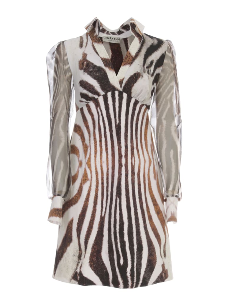 La Petit Robe Di Chiara Boni Printed Dress Voille Sleeve V Neck - Okavango