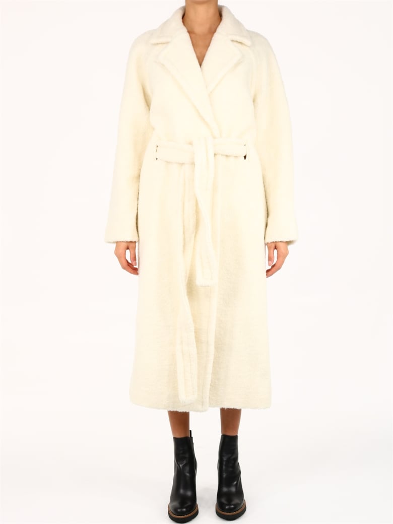 ganni boucle wool long wrap coat