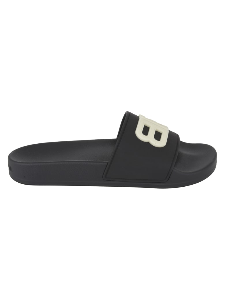 Balenciaga Embossed Logo Pool Sliders - Black/Glow