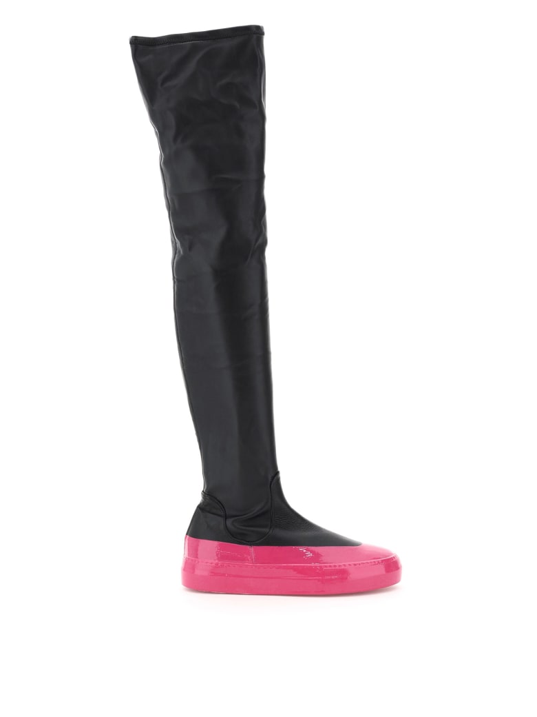 IRENEISGOOD Cuissardes Eco-leather Stretch Boots - FUXIA (Black)