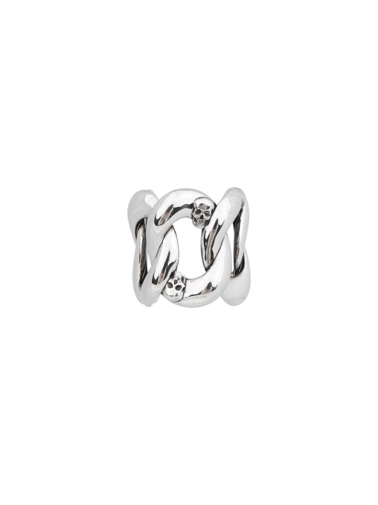 Alexander McQueen Chain And Skull Ring - Argento