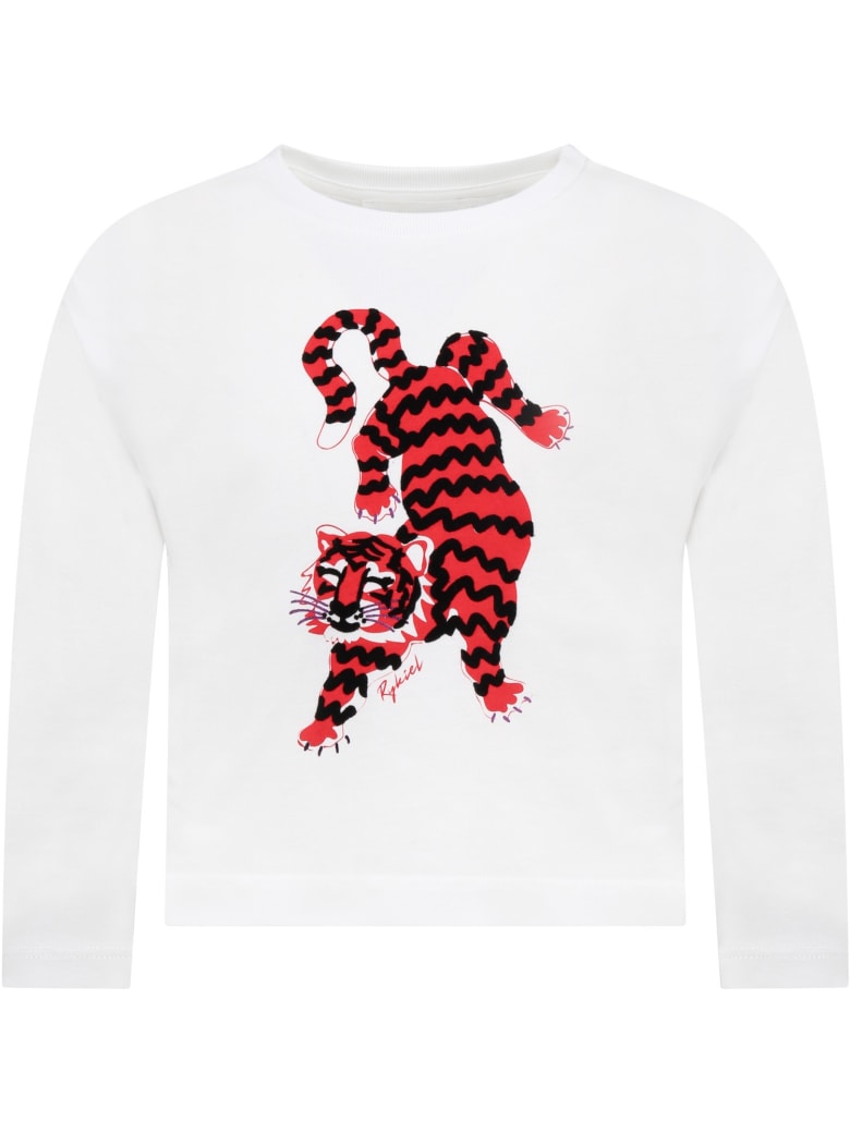 Sonia Rykiel White T-shirt For Girl With Tiger - White