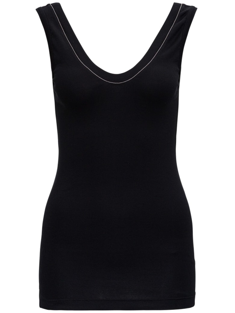 Brunello Cucinelli Cotton Tank Top With Monile Detail - Black