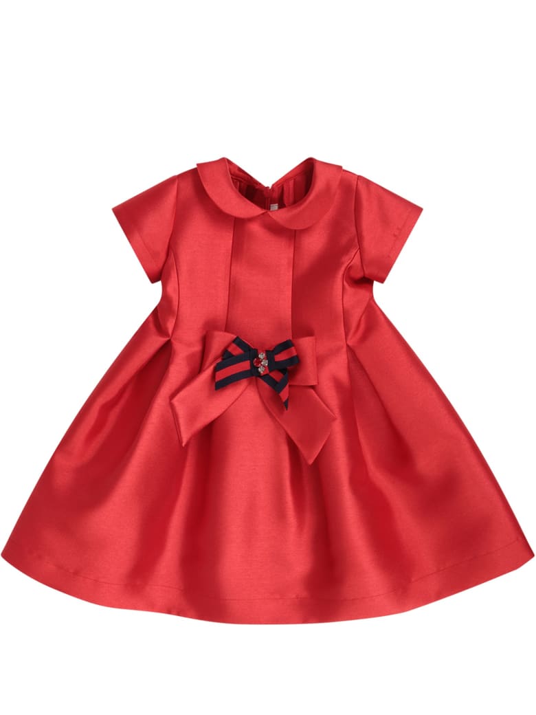 LòLò Red Dress For Girl With Red And Blue Bow - Red