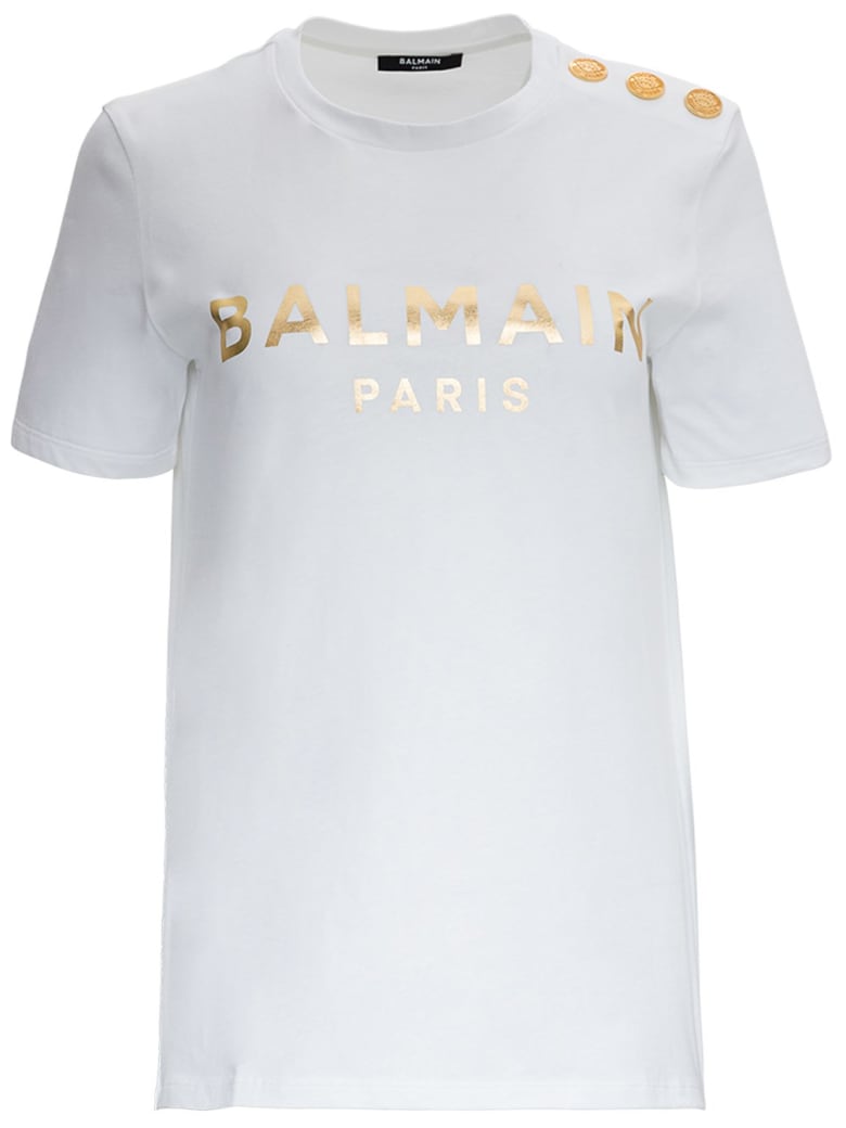 Balmain Cotton T-shirt With Logo Print - White