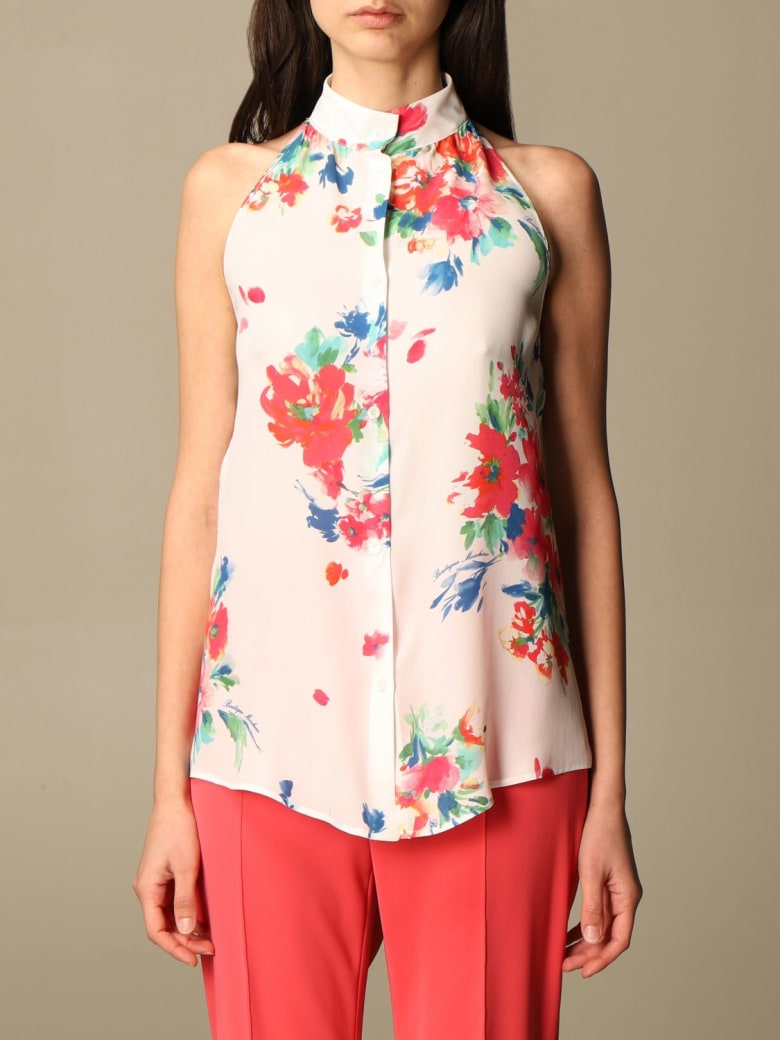 Boutique Moschino Top Floral Patterned Silk Blend Shirt - White