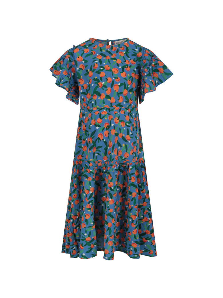 Bobo Choses Light Blue Dress For Girl With Ornage Tangerine - Light Blue